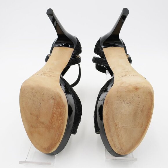 Jimmy Choo London Black Kayden Ankle Strap Sandal 40.5 Leather Suede Glitter - Picture 10 of 14